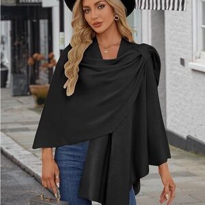 PULI Womens Large Cross Front Poncho Sweater Wrap Topper Elegant Shawl NWOT